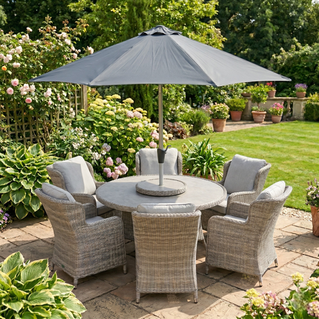 Avignon 6 Seater Round Dining Set - WOOD / RATTAN GDN FURN SET 4+ SEATS - Beattys of Loughrea