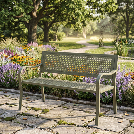 Kaemingk Sage Green Metal Garden Bench - SINGLE GARDEN BENCH/ CHAIR - Beattys of Loughrea