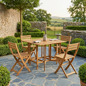 Kaemingk Acacia Wood Foldable 4 Seater Garden Dining Set - WOOD / RATTAN GDN FURN SET 4+ SEATS - Beattys of Loughrea