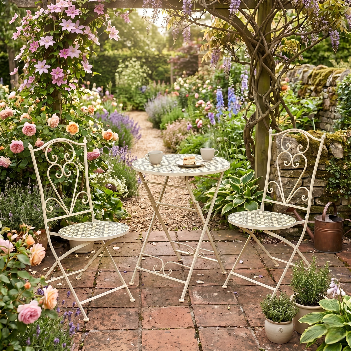 Mosaic Madrid Bistro Two Seater Folding Set - BISTRO SET 2 PERSON - Beattys of Loughrea