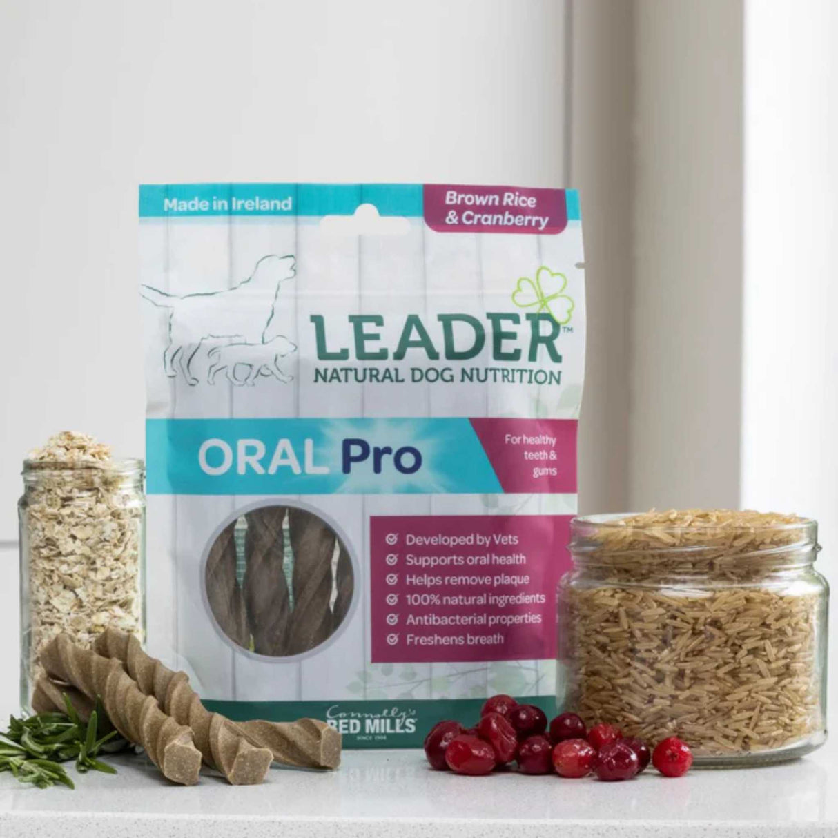 Red Mills Leader Oral Pro Dental Sticks Brown Rice & Cranberry – 130g - PET TREATS, SUPPLEMENTS - Beattys of Loughrea