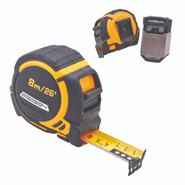 Komelon 8m (26ft) Contractors Tape With Free Belt Clip - TAPE MEASURES - Beattys of Loughrea