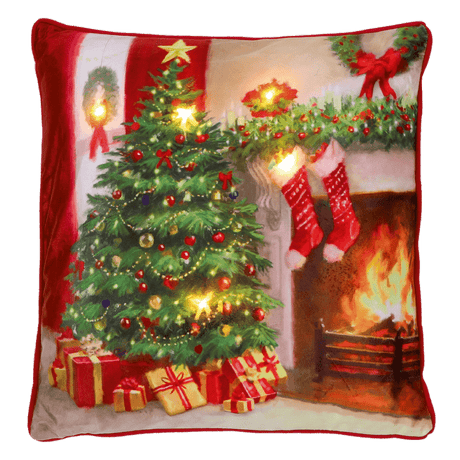 Battery Operated Lit Cushion Cozy Christmas Hearth 45 x 45cm - CUSHIONS/COVERS - Beattys of Loughrea