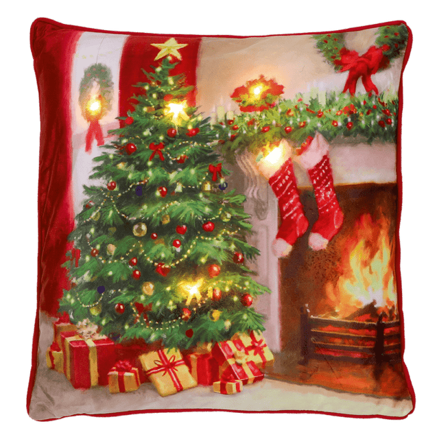 Battery Operated Lit Cushion Cozy Christmas Hearth 45 x 45cm - CUSHIONS/COVERS - Beattys of Loughrea