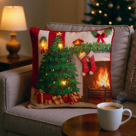 Battery Operated Lit Cushion Cozy Christmas Hearth 45 x 45cm - CUSHIONS/COVERS - Beattys of Loughrea
