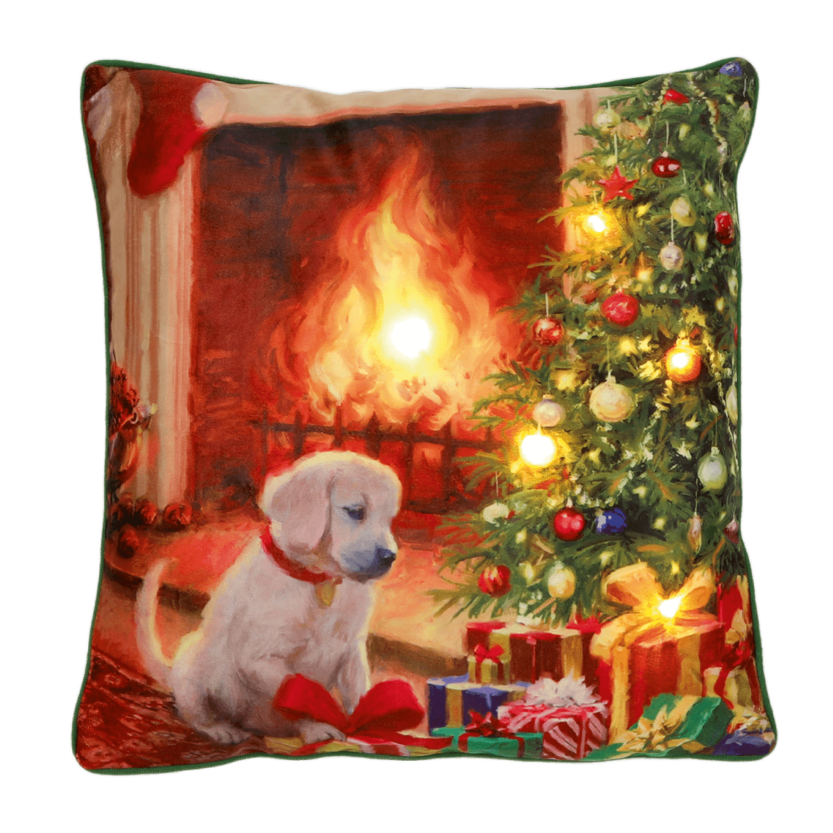 Battery Operated Lit Cushion Puppy Looking at Tree 45 x 45cm - CUSHIONS/COVERS - Beattys of Loughrea