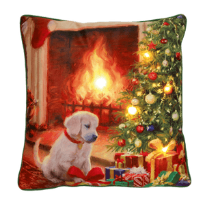 Battery Operated Lit Cushion Puppy Looking at Tree 45 x 45cm - CUSHIONS/COVERS - Beattys of Loughrea