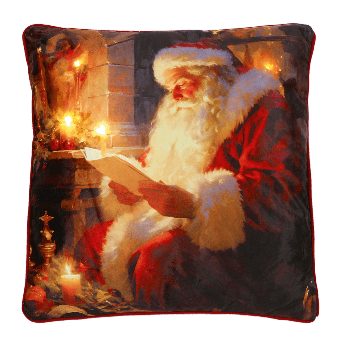 Battery Operated Lit Cushion Santa's Fireside Storytime 45 x 45cm - CUSHIONS/COVERS - Beattys of Loughrea