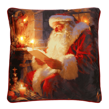 Battery Operated Lit Cushion Santa's Fireside Storytime 45 x 45cm - CUSHIONS/COVERS - Beattys of Loughrea