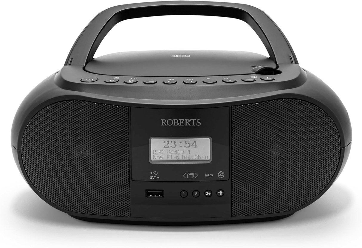 Roberts Zoombox 4 Portable Boombox With Bluetooth Black l ZOOMBOXFM4BK - Beattys of Loughrea | www.beattys.ie