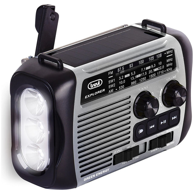 TREVI DYNAMO SOLAR & WIND-UP RADIO & POWERBANK GREY DRATF3010
