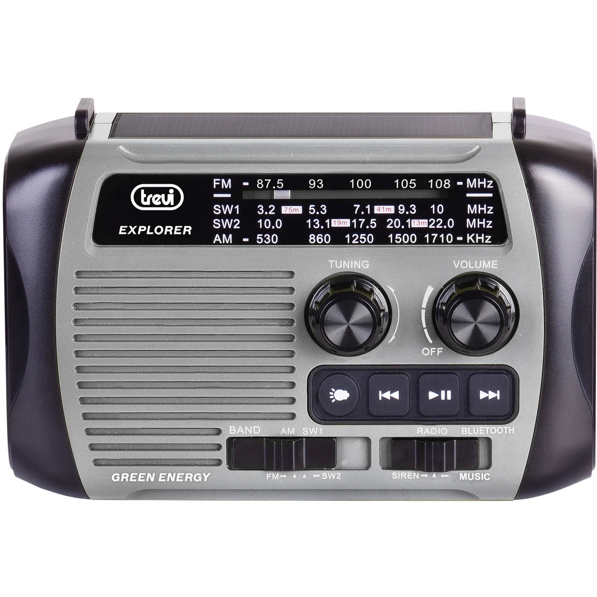 TREVI DYNAMO SOLAR & WIND-UP RADIO & POWERBANK GREY DRATF3010