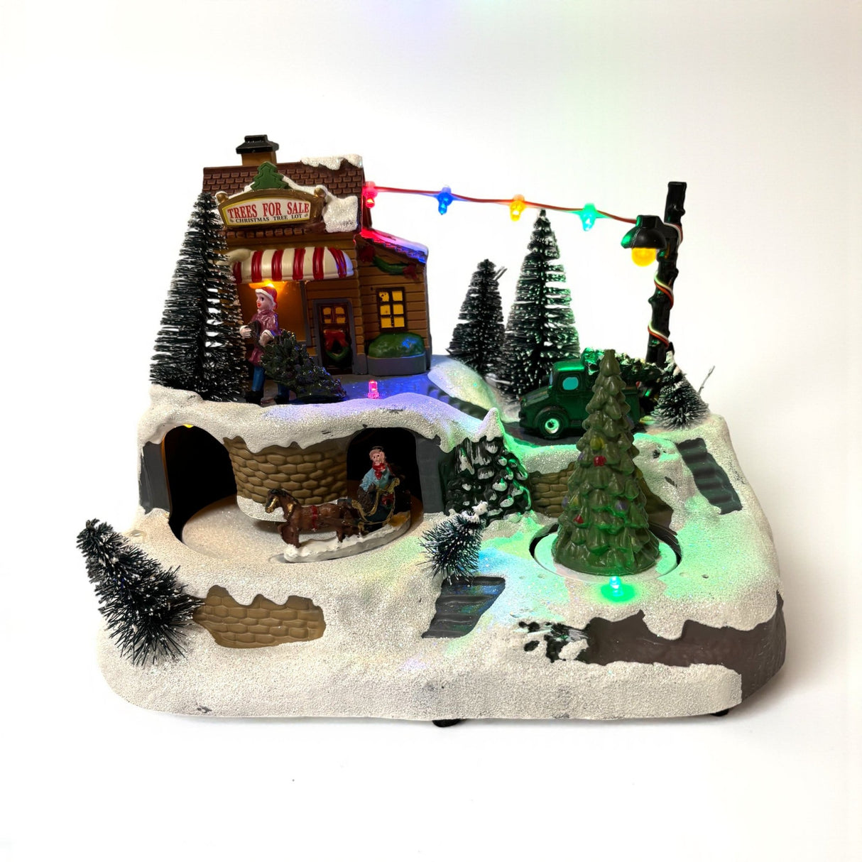 Noma Sleigh & Tree Village Scene – 17cm - XMAS ROOM DECORATION LARGE AND LIGHT UP - Beattys of Loughrea