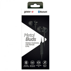 Groov-e Metal Buds Black Bluetooth Earphones with Remote & Mic (GV-BT1200-BK)