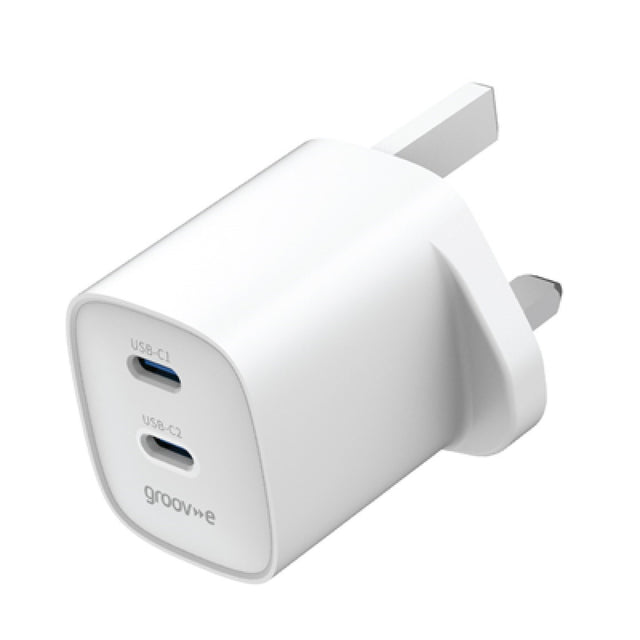 Groov-e 35W Dual USB-C GaN Mains Charger - White - HEADPHONES / EARPHONES/ MICROPHONE - Beattys of Loughrea