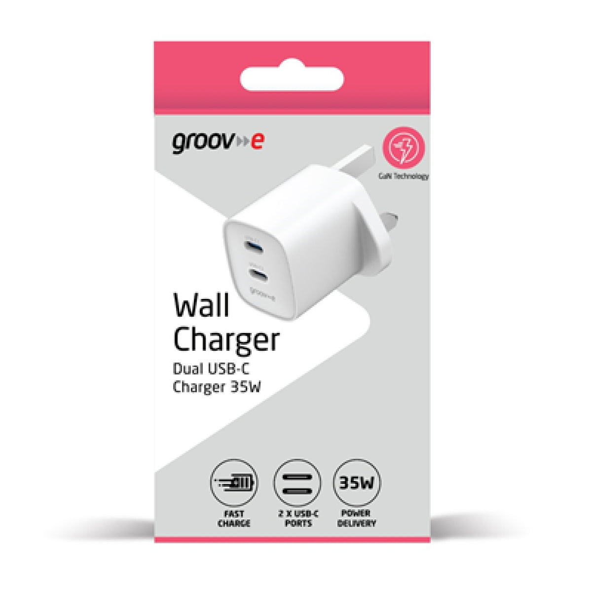 Groov-e 35W Dual USB-C GaN Mains Charger - White - HEADPHONES / EARPHONES/ MICROPHONE - Beattys of Loughrea