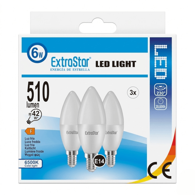 ExtraStar 6W E14 LED Candle Light Bulbs (3‑Pack) – Cold White - LIGHT BULBS - Beattys of Loughrea