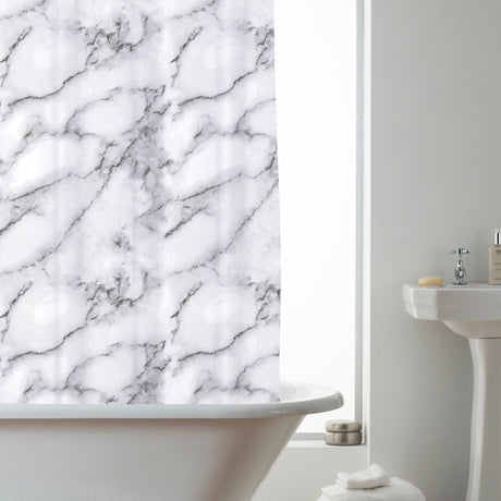 White & Grey Marble Shower Curtain – Waterproof PEVA - Beattys of Loughrea | www.beattys.ie