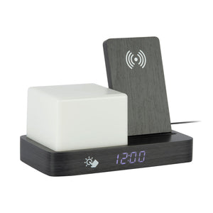Retro Black Wood Wireless Charging Alarm Clock with Night Light - CLOCK RADIO / DIGITAL CLOCKS - Beattys of Loughrea