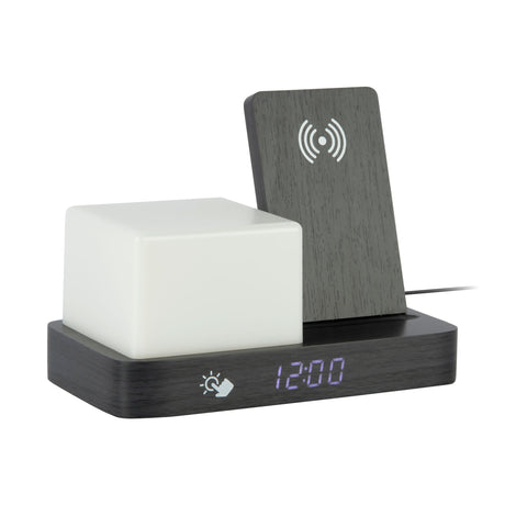 Retro Black Wood Wireless Charging Alarm Clock with Night Light - CLOCK RADIO / DIGITAL CLOCKS - Beattys of Loughrea