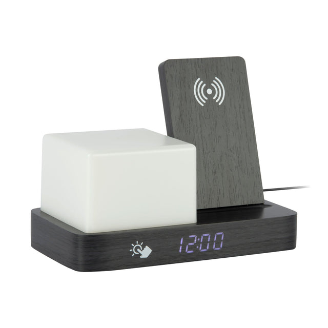 Retro Black Wood Wireless Charging Alarm Clock with Night Light - CLOCK RADIO / DIGITAL CLOCKS - Beattys of Loughrea