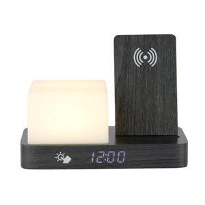 Retro Black Wood Wireless Charging Alarm Clock with Night Light - CLOCK RADIO / DIGITAL CLOCKS - Beattys of Loughrea