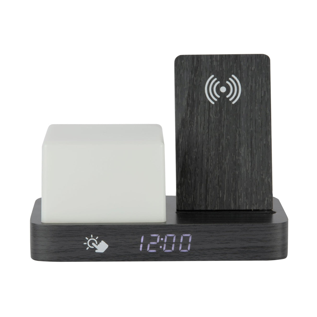 Retro Black Wood Wireless Charging Alarm Clock with Night Light - CLOCK RADIO / DIGITAL CLOCKS - Beattys of Loughrea