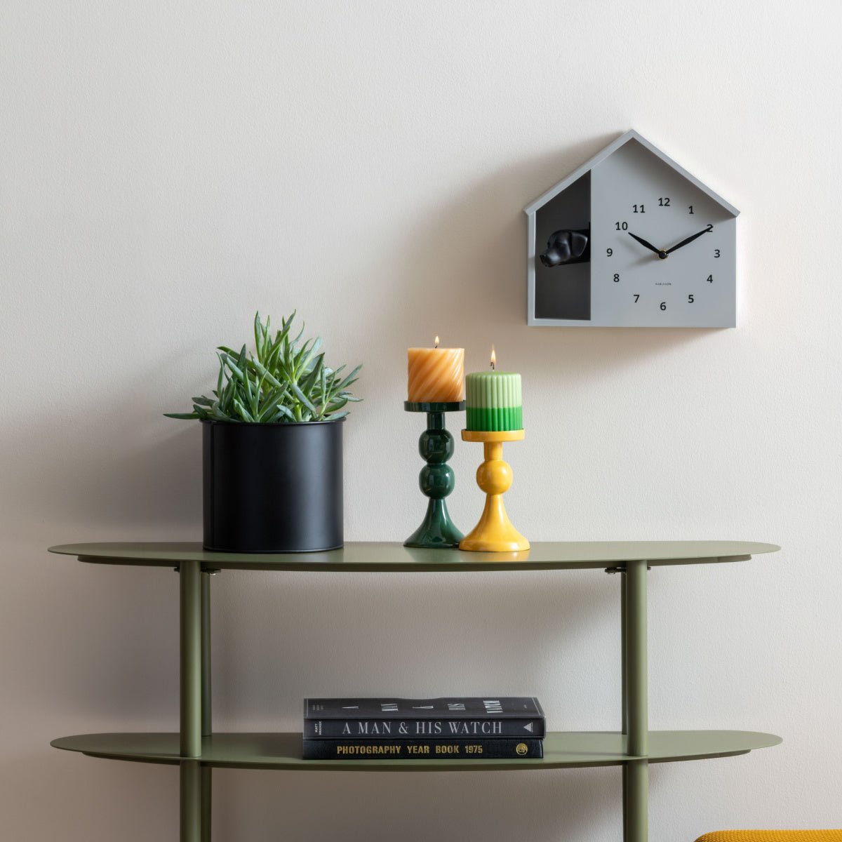 Wall Clock Peeking Doggy Mouse Grey - CLOCKS - Beattys of Loughrea