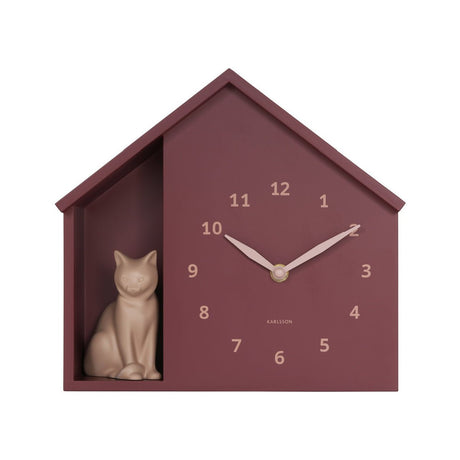 Wall Clock Sitting Cat Burgundy Red - CLOCKS - Beattys of Loughrea