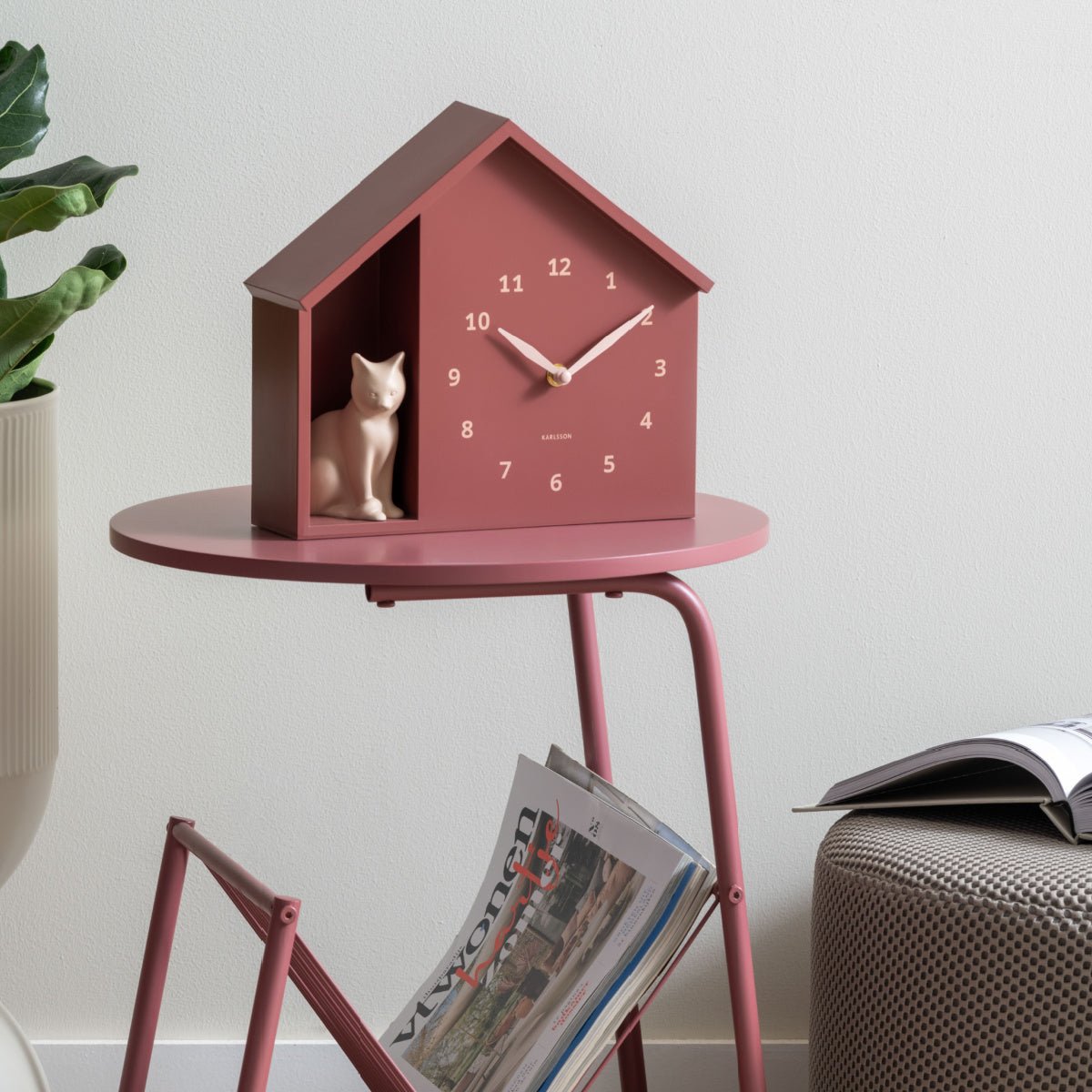 Wall Clock Sitting Cat Burgundy Red - CLOCKS - Beattys of Loughrea
