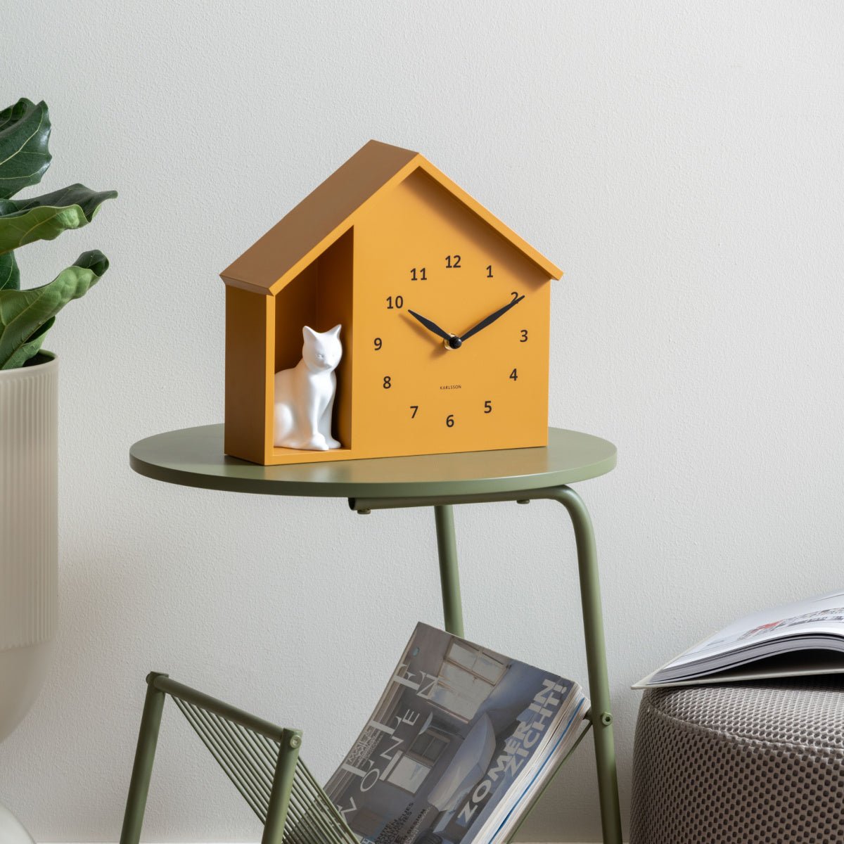 Wall Clock Sitting Cat Ochre Yellow - CLOCKS - Beattys of Loughrea