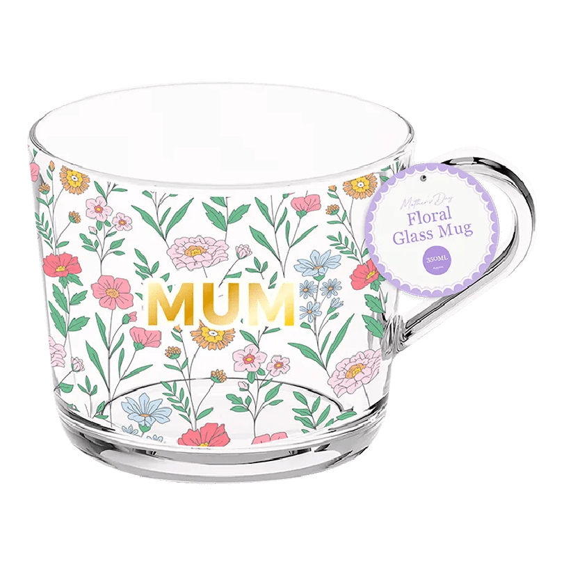 Mother's Day Floral Glass Mug 350ml - Beattys of Loughrea | www.beattys.ie