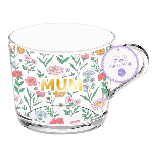 Mother's Day Floral Glass Mug 350ml - Beattys of Loughrea | www.beattys.ie