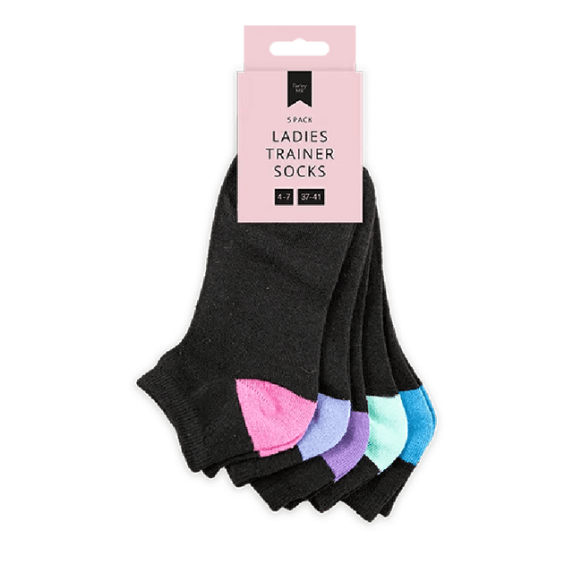 Ladies Black Trainer Socks 5pk - Beattys of Loughrea | www.beattys.ie