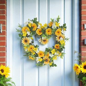 Heart Floral Wreath Yellow and White Orchid, Sunflower & Narcissus 45cm - FLOWERS - PAPER/PLASTIC - Beattys of Loughrea