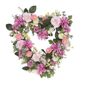 Heart Floral Wreath Pink Rose, Sunflower and Dahlia 45cm - FLOWERS - PAPER/PLASTIC - Beattys of Loughrea