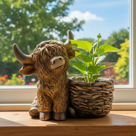 Highland Cow Planter 40 x 36cm - PLANTER POT CLAY / CERAMIC /RESIN - Beattys of Loughrea