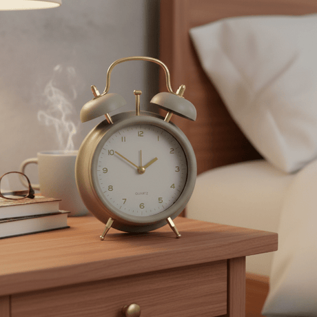 Taupe Retro Table Clock 17cm - CLOCKS - Beattys of Loughrea