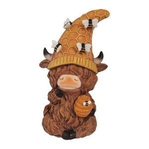 Solar Highland Cow Décor 25cm with Bee Hat - GARDEN ORNAMENTS INCL SOLAR - Beattys of Loughrea