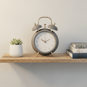 Grey Retro Table Clock 17cm - CLOCKS - Beattys of Loughrea