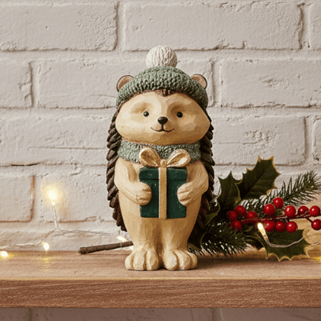 Hedgehog with Present 9x18cm - XMAS ROOM DECORATION LARGE AND LIGHT UP - Beattys of Loughrea