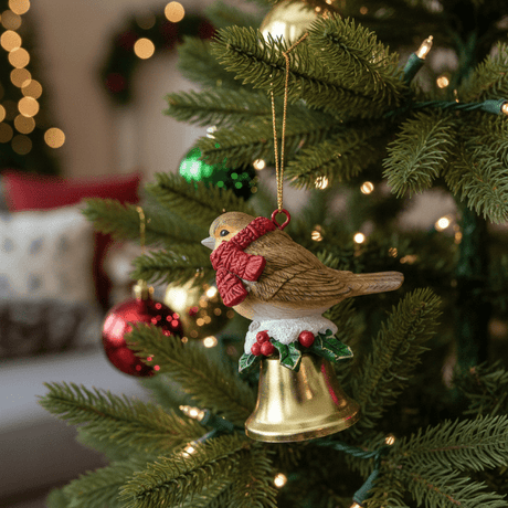 Robin Bells Hanging Decoration 6cm - XMAS BAUBLES - Beattys of Loughrea