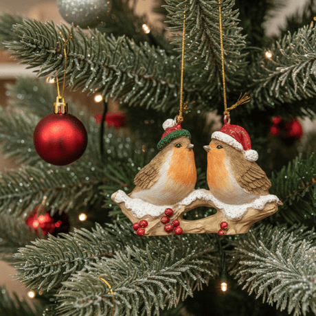 Robin Duo Twig Hanging Decoration 6cm - XMAS BAUBLES - Beattys of Loughrea