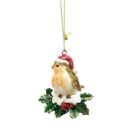 Robin Holly Hanging Decoration 7cm - XMAS BAUBLES - Beattys of Loughrea
