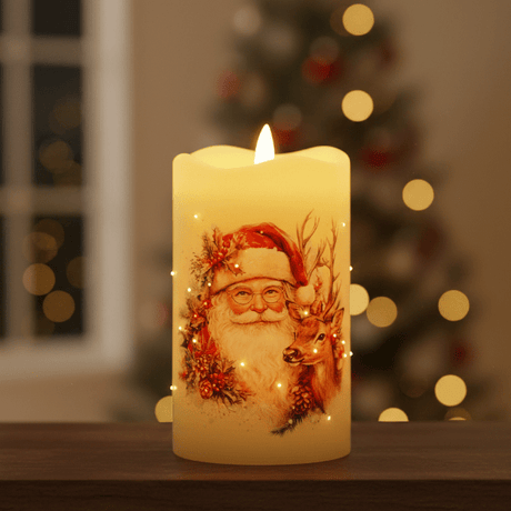LED Santa Candle 7.5cm x 12.5cm - XMAS CANDLES - Beattys of Loughrea