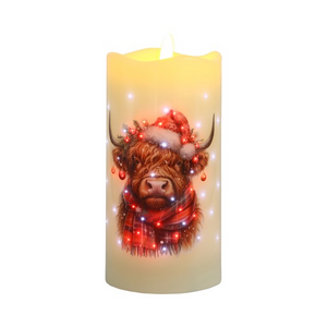 LED Highland Cow Candle 7.5cm x 15cm