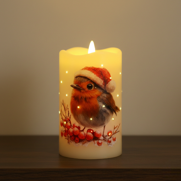 Bougie LED Robin 7,5 cm x 12,5 cm