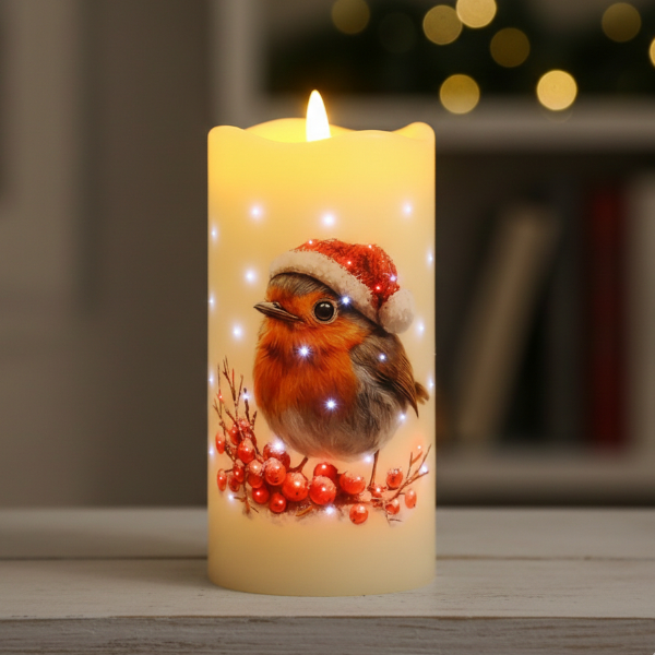 LED Kerze Robin 7.5cm x 15cm