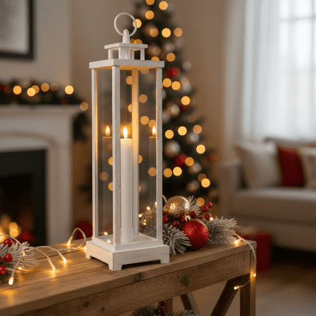 LED Lantern White 12x45cm - XMAS LANTERNS/ BOTTLES - Beattys of Loughrea