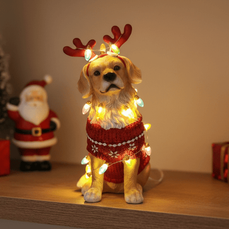 LED Christmas Retriever Puppy 12x26cm - XMAS ROOM DECORATION LARGE AND LIGHT UP - Beattys of Loughrea
